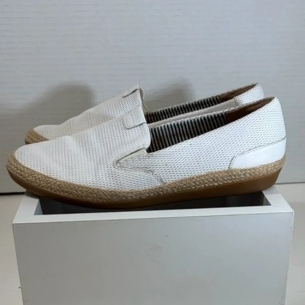 Clarks Step Marigold White Textile Espadrille Slip On Loafers Womens 7 W Wide
